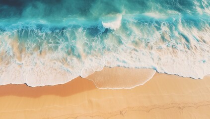 Wall Mural - Aerial view of ocean waves and sandy beach