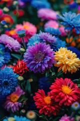 Sticker - close up of asters flowers. Selective focus