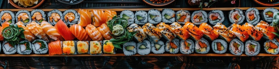 Wall Mural - close up of sushi on the table. Selective focus