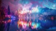 © BRAJA - Fireworks over a serene lake, reflecting vibrant colors in the water