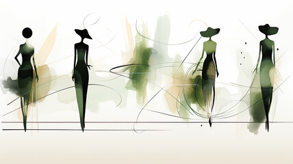 Women's models at a fashion show, background graphic postcard in watercolor style