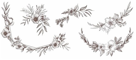 Wall Mural - Elegant flourish swirl leaf accent collection for wedding invitations and greeting cards. Modern isolated.