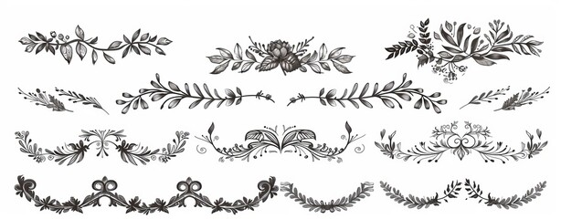 Wall Mural - A cute set of hand drawn vintage flower ornament text dividers, arrows, flourishes, and laurel modern design elements