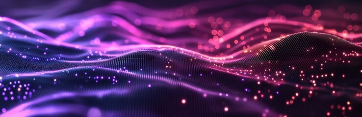 Wall Mural - Abstract Purple and Pink Digital Waveforms with Glowing Dots Futuristic Technology Background.