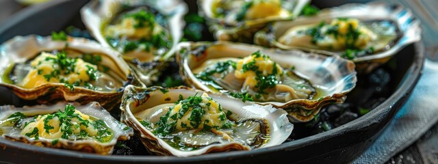 Wall Mural - close-up of ready oysters on the table. Selective focus