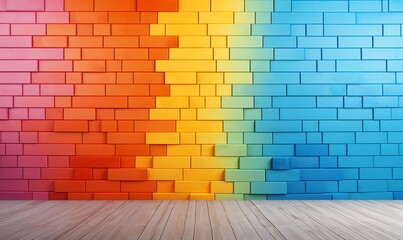  Rainbow Brick Wall with Wooden Floor