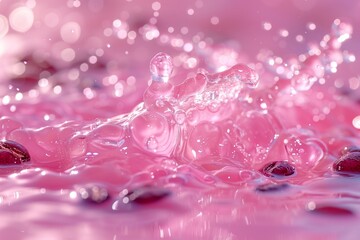 Poster - water droplet splashing in pink liquid