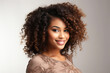 © Serhii - Black African young beautiful woman smiling close up portrait. Cheerful curly face naturally cute country style.