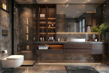 Wall Mural - A modern bathroom with a toilet, sink, and shower