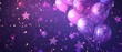 © Mickael - Beautiful teal balloon background celebration birthday banner template. Party Background with lights, confetti, balloons and star, purple color. Generative ai