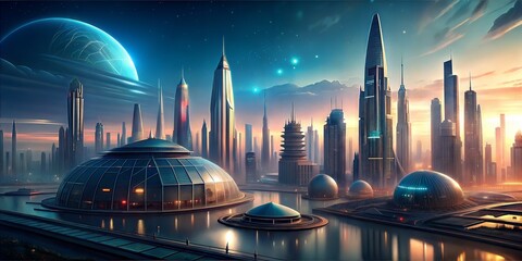 Wall Mural - futuristic alien city background.3d illustration