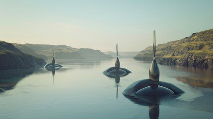 Submarines at Sunrise in Serene Waters 