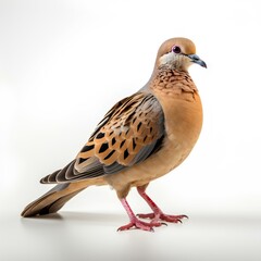 Mourning dove bird isolated on white background with shadow. Dove of peace bird still