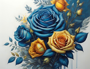 Wall Mural - blau gelbe Rosen