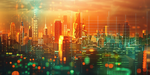 Poster - illustration of the residential real estate developers market. a graph or chart showing the drop in bond values. Background image. Created with Generative AI technology.