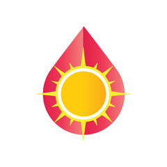 Poster - this is a flat logo of a tear drop shape in red color with a yellow sun inside of it