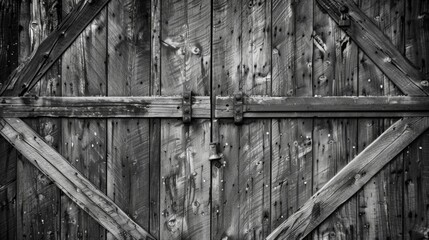 Wall Mural - The intricate and repetitive grain pattern of a wooden barn door hinting at years of craftsmanship. Black and white art