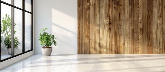 Poster - Room interior with a hardwood wall and white wall, offering a blank canvas for images with copy space.