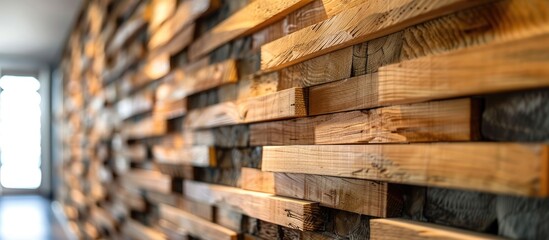 Poster - Interior decoration with rows of oak decorative strips, providing a natural and elegant touch with a rustic appeal and copy space image.