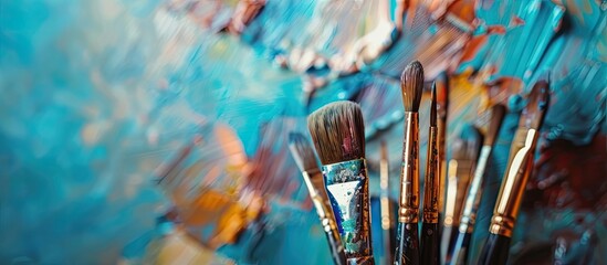 Aufkleber - Close-up of a variety of artist paintbrushes with selective focus on a copy space image.
