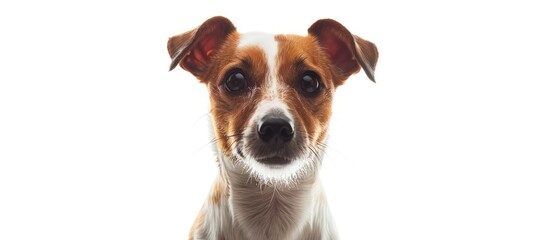 Poster - A one-year-old Jack Russell Terrier is seated against a white backdrop, with ample space around it for other elements in the image.
