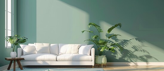 Aufkleber - Living room interior with sofa illustration on colored wall, featuring a blank area for artwork or advertisements - copy space image.