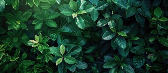 Poster - Forest foliage showcasing verdant leaves creating an ideal natural backdrop with ample copy space image.