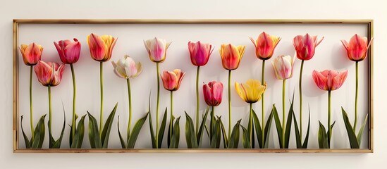 Canvas Print - Mockup of a horizontal picture frame featuring tulip flowers with copy space image.