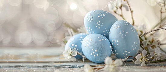 Set of blue Easter eggs with copy space image.