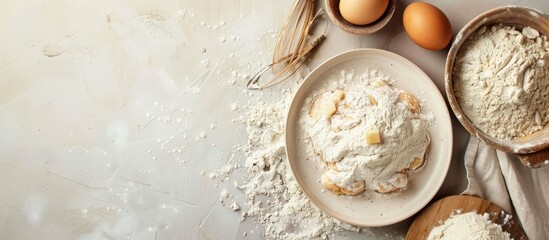 Aufkleber - Plate with fresh yeast, sugar, and flour on light background provides ample copy space image.