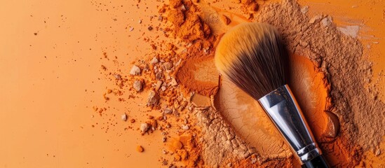 Poster - Makeup brush and face powder for a professional look with copy space image.