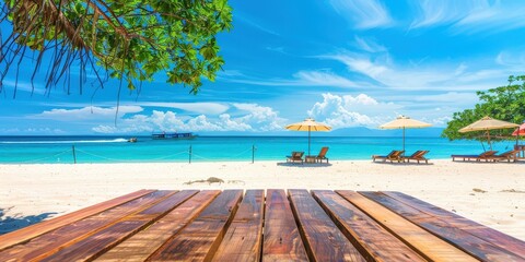 Poster - Tropical Beach Relaxation with a Wooden Deck