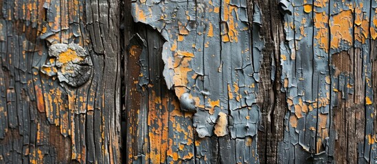 Aufkleber - Soft-focus close-up of weathered wood texture with peeling burnt paint showcasing a copy space image.