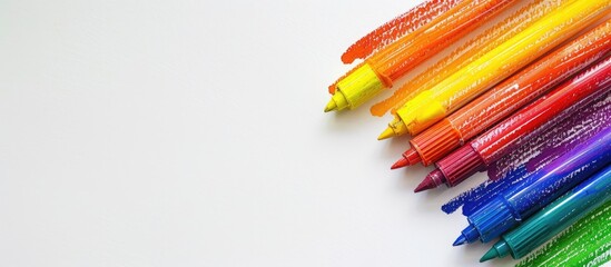 Aufkleber - Rainbow-colored markers on a white backdrop resembling the LGBTQ pride flag with copy space image.