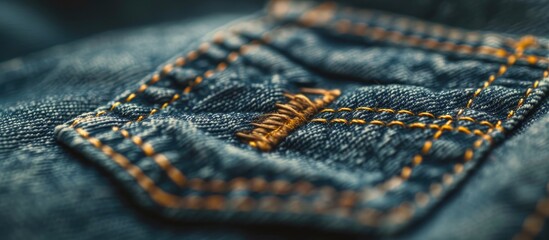 Aufkleber - Close-up copy space image showcasing intricate stitched detailing on a pocket of denim jeans, highlighting the fabric's texture and seam.