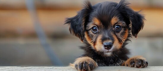 Poster - Cute mixed-breed puppy with fluffy fur, perfect for a copy space image.