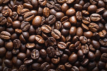Wall Mural - Coffee beans lie in an even layer