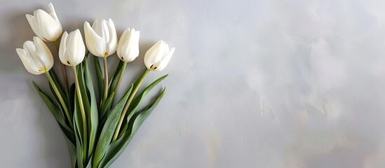 Aufkleber - Top view of a stunning bouquet of fresh cream tulips, ideal for a spring-themed concept, flat lay style with a copy space image.