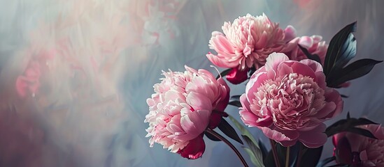 Poster - A greeting card design featuring a beautiful bouquet of peonies with ample copy space image for text.