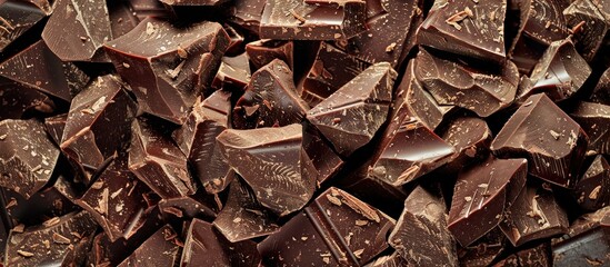 Leinwandbilder - Detailed close-up captured image of chocolate pieces with copy space image availble.