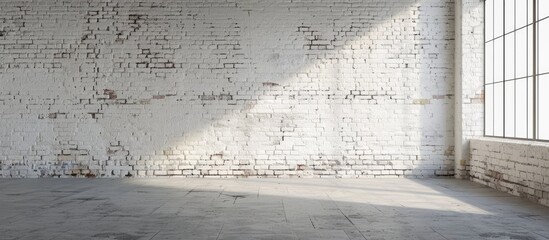 Poster - A light, empty room with a white brick wall and concrete floor, perfect for a copy space image.