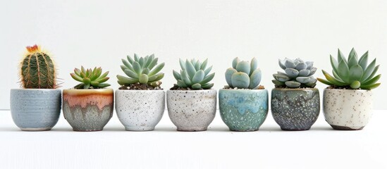Poster - Cactus and succulent plants displayed in tiny cups for a home garden setting with room for a copy space image.
