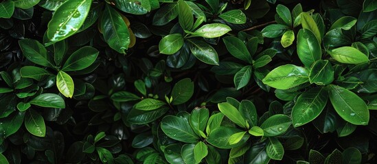 Leinwandbilder - Vivid green foliage against a dark backdrop creates a striking contrast in the copy space image.