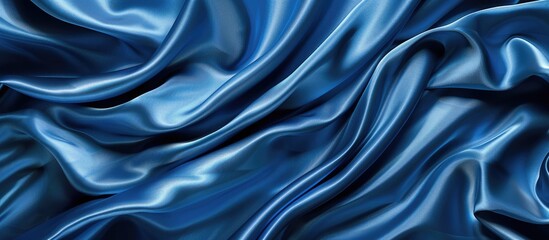 Aufkleber - Luxurious blue satin silk fabric with elegant waves, creating a classic and smooth background design with copy space image.