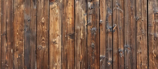 Aufkleber - Panoramic background of a long brown wooden wall with a rough texture, ideal for copy space image.