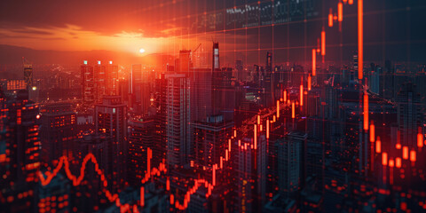 Poster - illustration of the residential real estate developers market. a graph or chart showing the drop in bond values. Background image. Created with Generative AI technology.