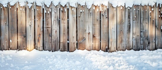 Fototapete - Snow-covered fence with copy space image.