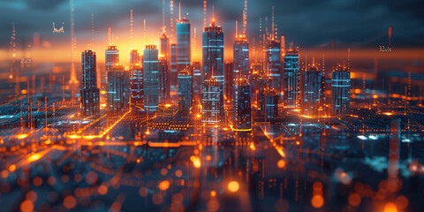 Poster - illustration of the residential real estate developers market. a graph or chart showing the drop in bond values. Background image. Created with Generative AI technology.