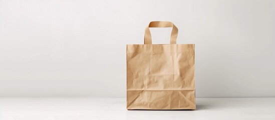 Aufkleber - Brown transparent paper bag with copy space image for takeaway food business packaging on white background. Delivery service concept with advertising placeholder.
