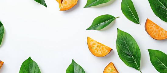 Poster - Isolated on the white backdrop is a photograph of sweet potato leaves, with plenty of space around for additional content, known as a copy space image.